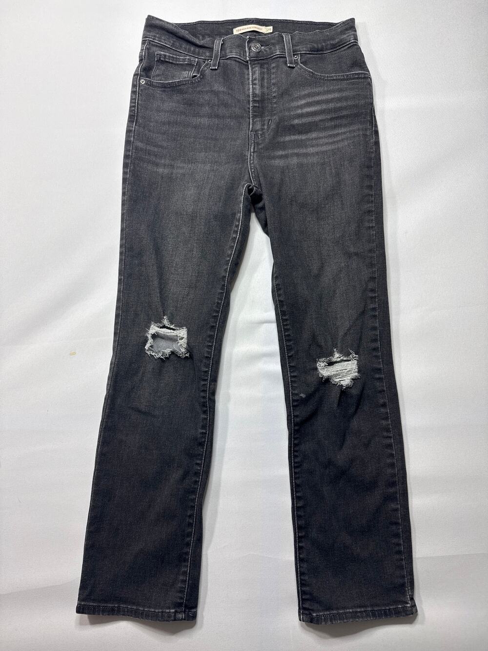 Levi's 724 Women's‎ Distressed High Rise Straight Leg Black Jeans - 29 (28x25)
